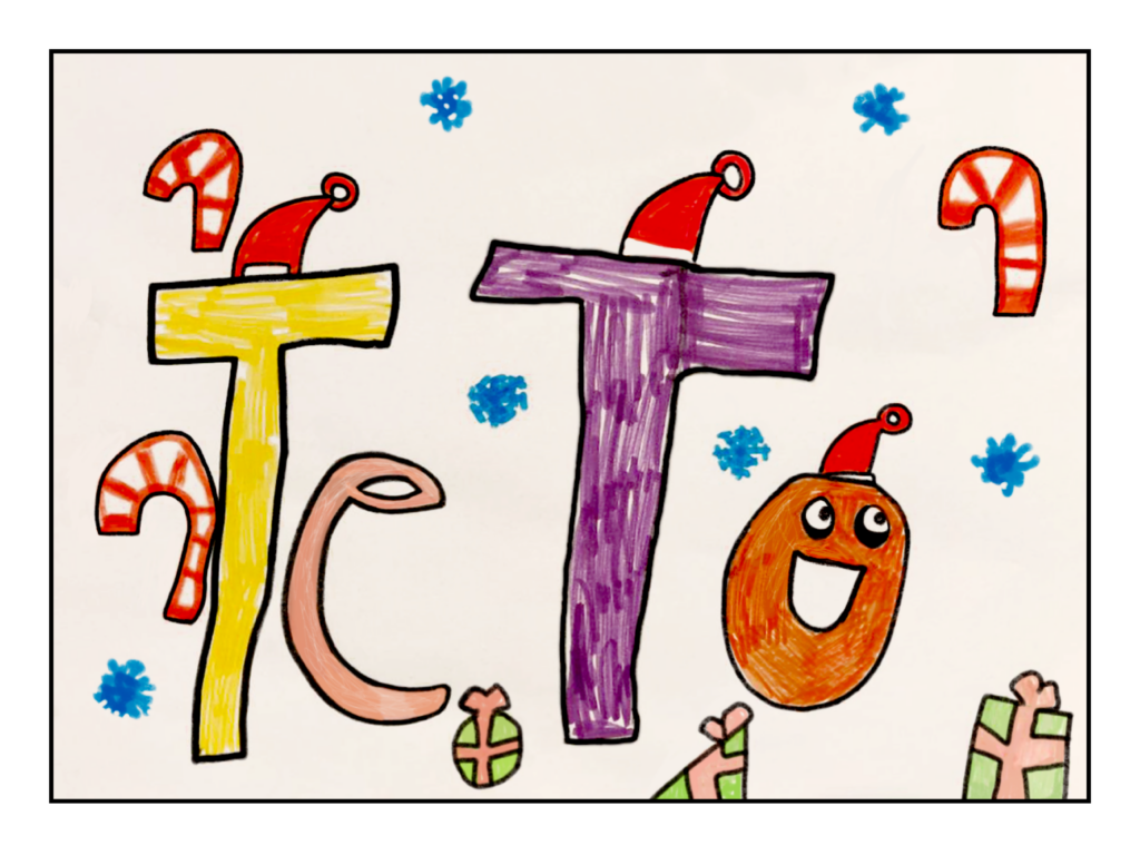 Forsiden på TETOs julekort anno 2021. En børnetegning
